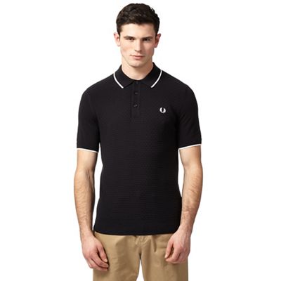 Fred Perry Black chequerboard print knit polo shirt